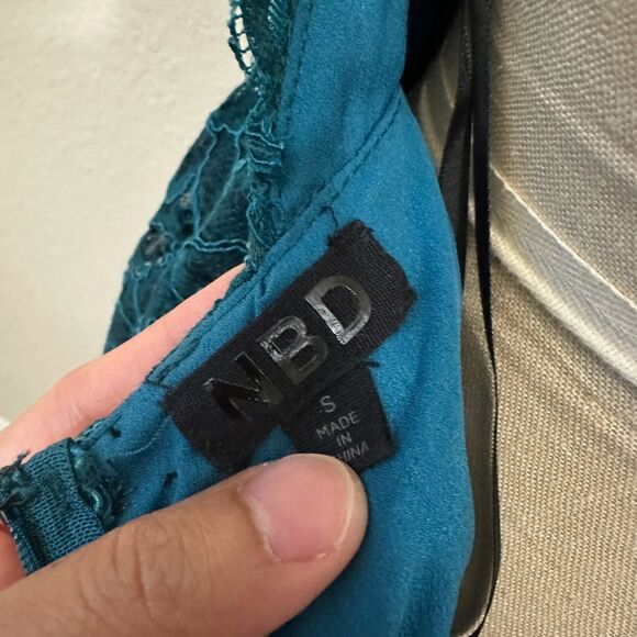 NWOT NBD REVOLVE Strappy Crossback Lace Mini Dress Fit & Flare Bluish Green - Picture 10 of 13